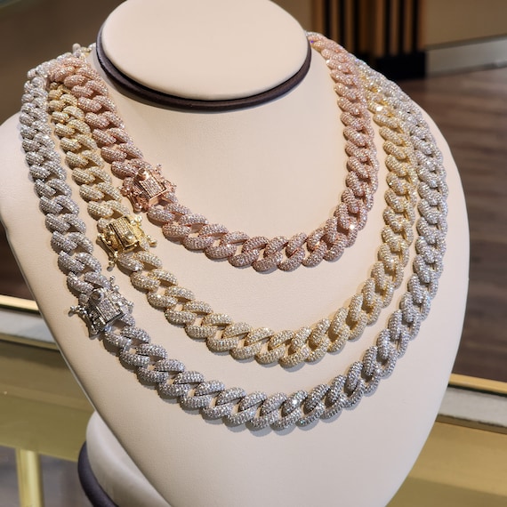 Iced Out Miami Cuban Chain, Silver Zircon Pave Necklace, Hip