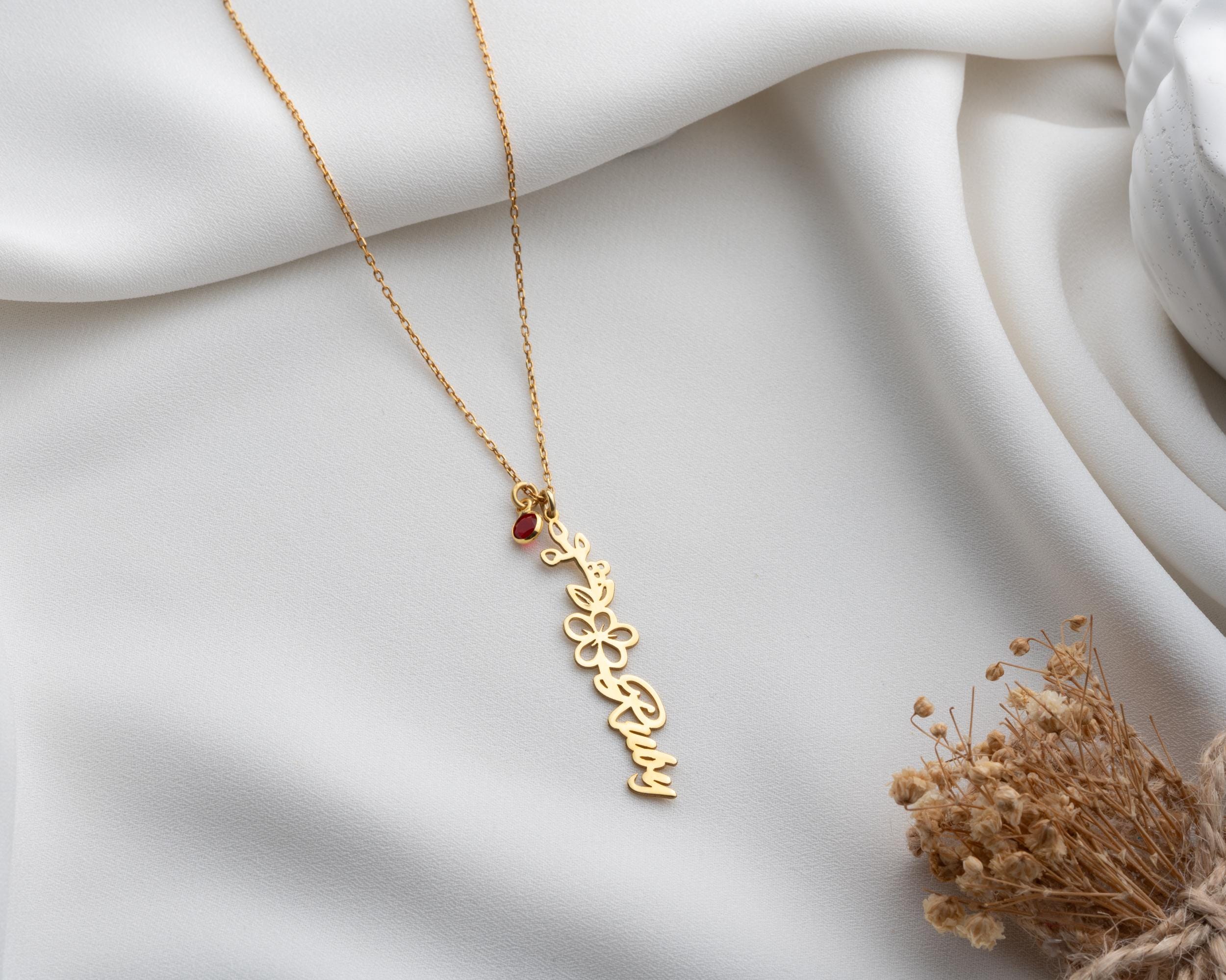 Collana Fiore Di Nascita Con Iniziale E Pietra Portafortuna In Argento Sterling - Foto 4