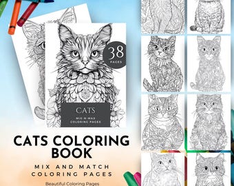 Libro para colorear de gatos, libro para colorear para niños, libro para colorear para adultos, actividades para niños