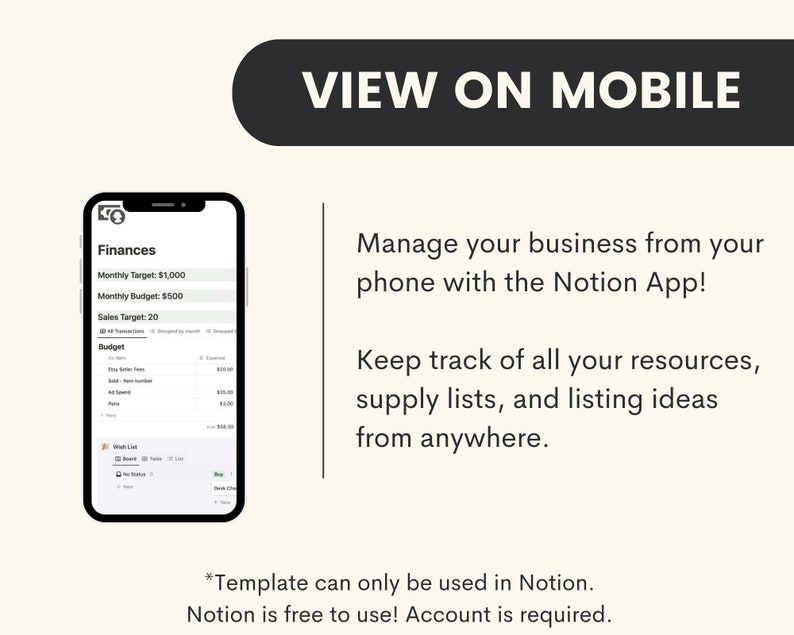 Etsy Seller Dashboard Notion Template Business Planner and Etsy