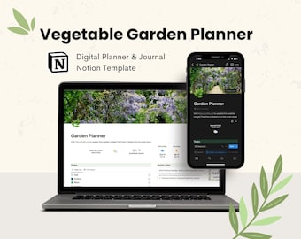 Planificador y diario de huertos - Plantilla de panel de control del planificador digital de Notion