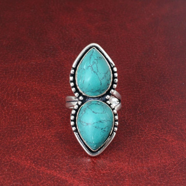 Turquoise Ring ~ Sterling Silver 925 ~ Handmade ~ Statement ~ Hippie ~ Bohemian ~ Jewelry ~Gift For Her ~Gemstone~December Birthstone