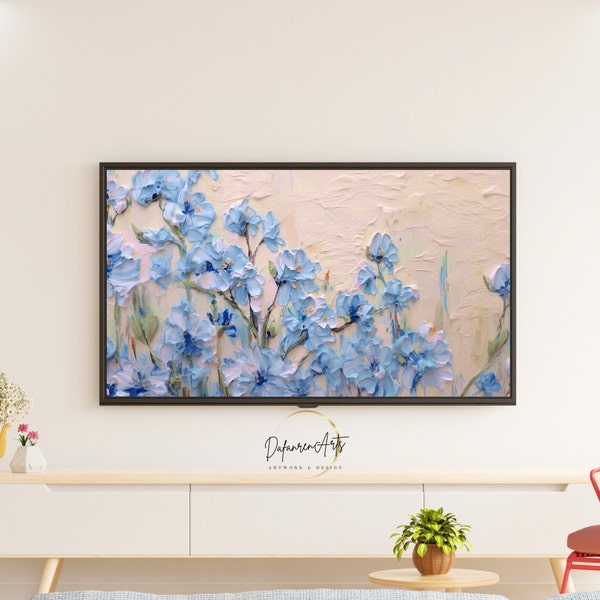 Blue Poppy Flowers Petals Frame TV Art - Abstract Thick Impasto Blue Flower Floral Art - Frame TV Screensaver Digital Download