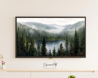 Foggy Pine Tree Forest Frame TV Art For Living Room Frame TV Impressionism Forest Art Digital Download