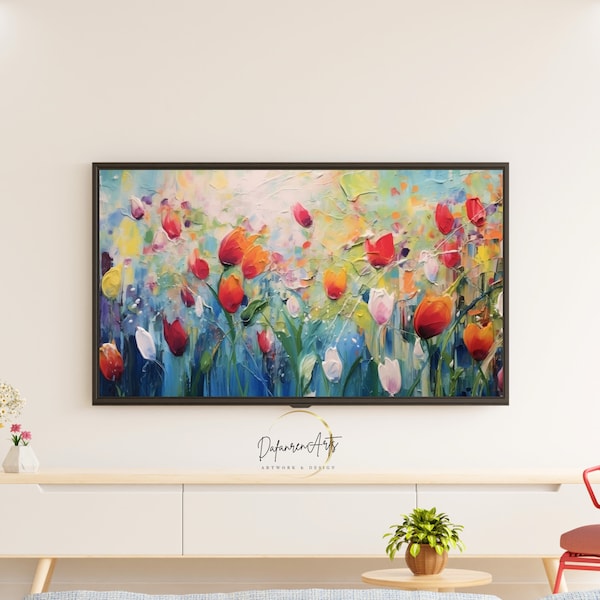 Colorful Tulip Flowers Frame TV Art Abstract Frame TV Screensaver Digital Download