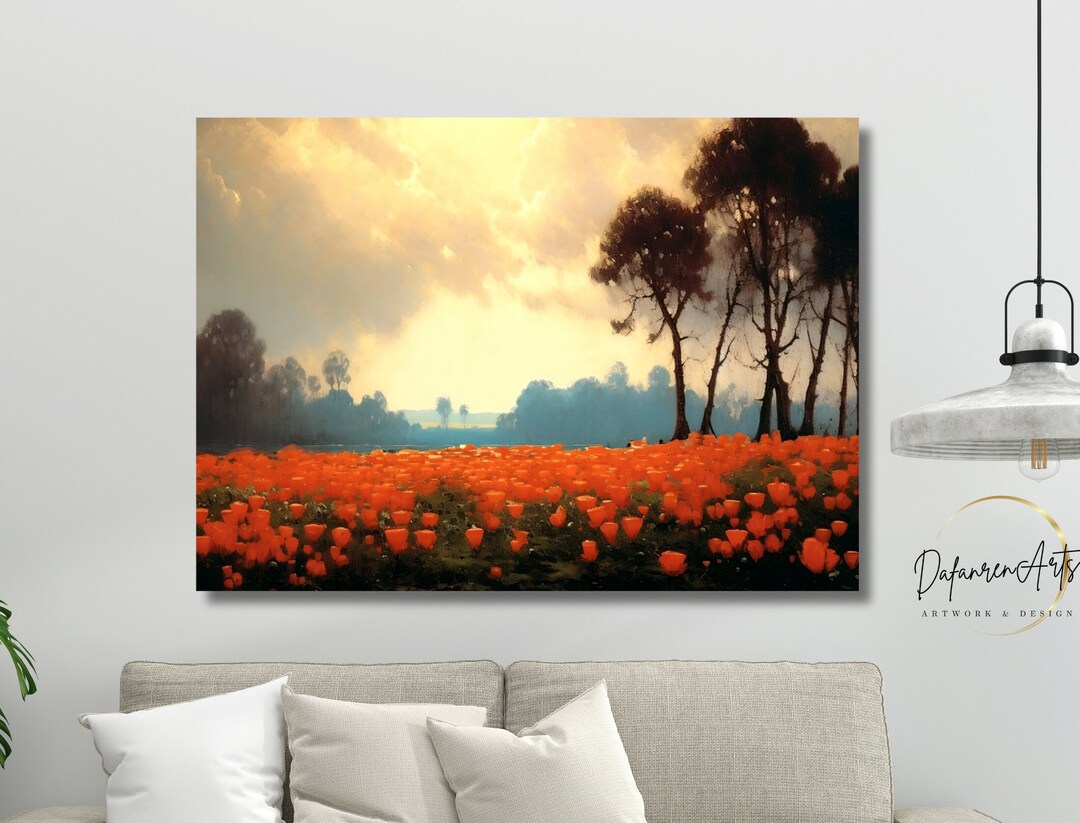 Red Tulip Flower Field Canvas Print Wall Art for Living Room ...