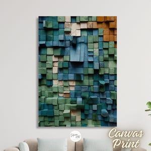 Abstract Blue Green Brown Canvas Print Wall Art - Abstract Earth Color Minimalist Painting Modern Art Wall Decor