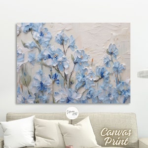 Blauer Mohnblumenfeld-Leinwand-Druck Wandkunst für Wohnzimmer Impressionismus Dicker Impasto-Akzent Florale Blaue Mohnblumen-Blumen-Wanddekoration