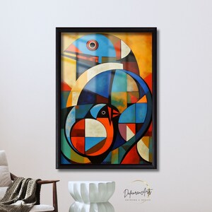 Abstract Colorful Bird Printable Wall Art - Abstract Cubism Style Art Simple Minimalist Wall Decor Digital Download