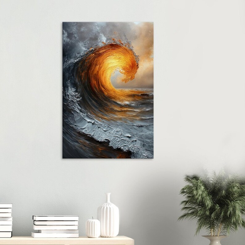 Abstract Sunset Ocean Waves Canvas Print Wall Art - Abstract Minimalist ...