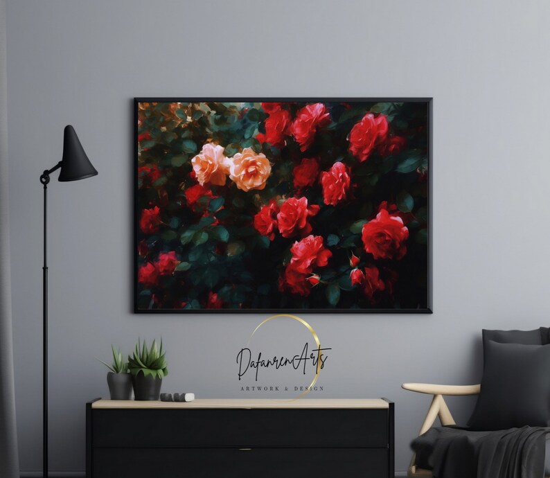 Red Roses Printable Wall Art for Living Room Floral Botanical Art ...