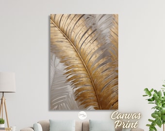 Goud zilver palmbladeren canvas print muurkunst voor woonkamer abstract minimalistisch muurdecor