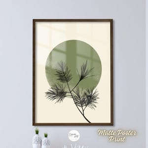 Stampa poster su carta opaca di alta qualità con sole verde salvia e foglie di pino, arte murale - Stampe di dipinti di piante botaniche minimaliste boho, decorazioni murali