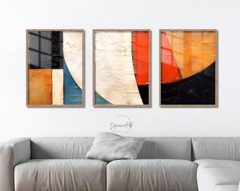 Red White Black Blue Orange Abstract Printable Wall Art For Living Room Set of Three Minimalist Abstract Art Wall Decor Digital Download