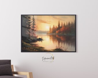 Printable Sunrise at Lake Wall Art For Living Room Landscape Style Art Simple Wall Decor Digital Download