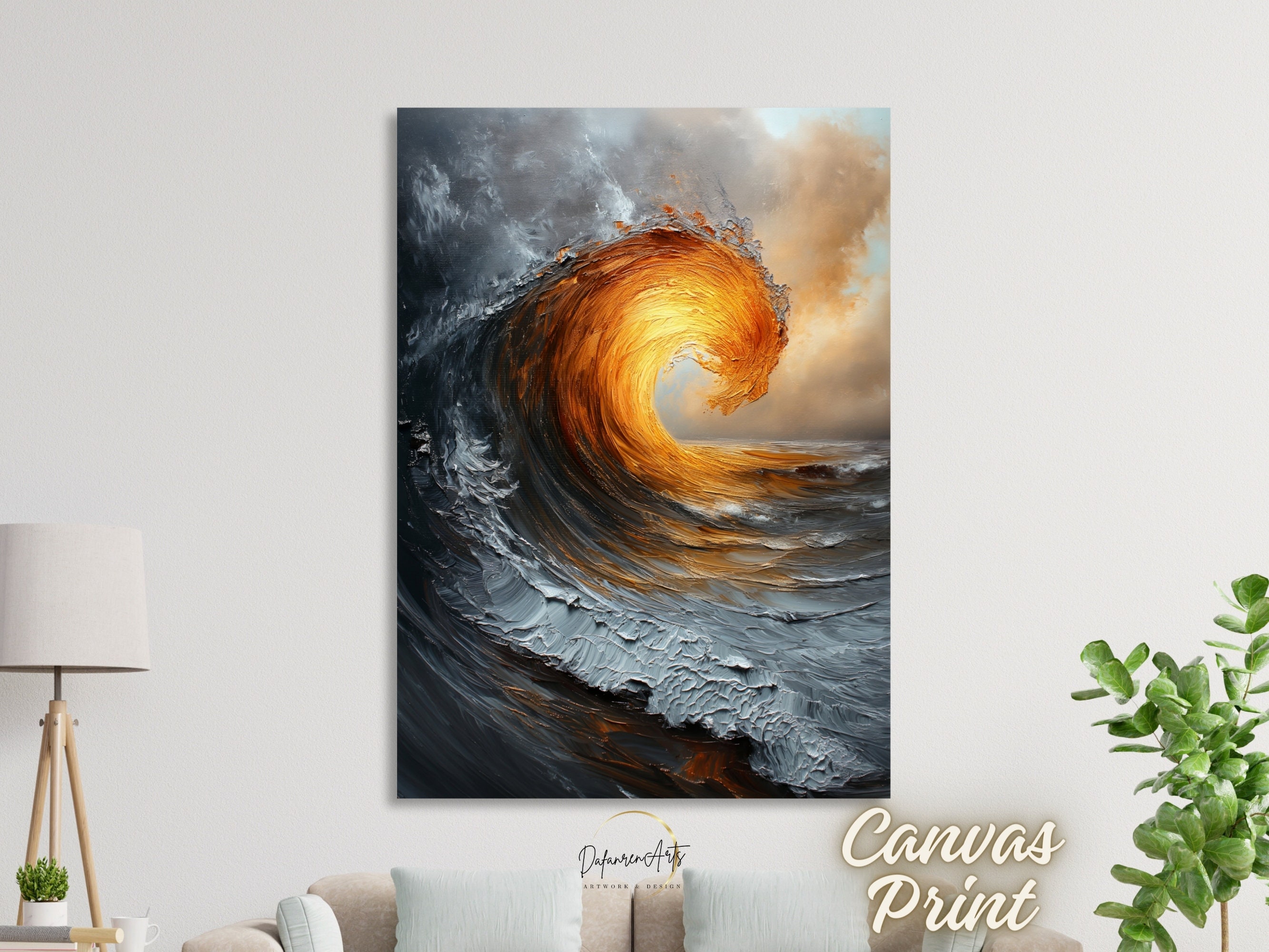 Abstract Sunset Ocean Waves Canvas Print Wall Art Abstract Minimalist ...