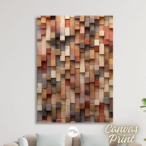 Abstract Blocks Pattern Canvas Print Wall Art - Wood Color Brown Minimalist Painting Modern Art - Wall Decor