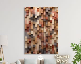 Abstract blokkenpatroon houtkleur canvas print muurkunst - bruin grijs beige crème minimalistisch schilderij moderne kunst - muurdecoratie