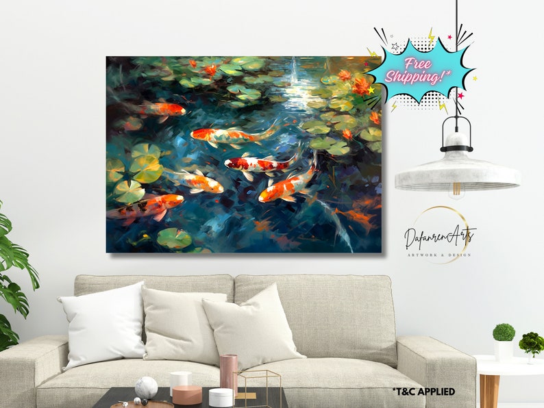 Koi Fisch Teich Leinwand Druck Wandkunst Für Wohnzimmer Impressionismus