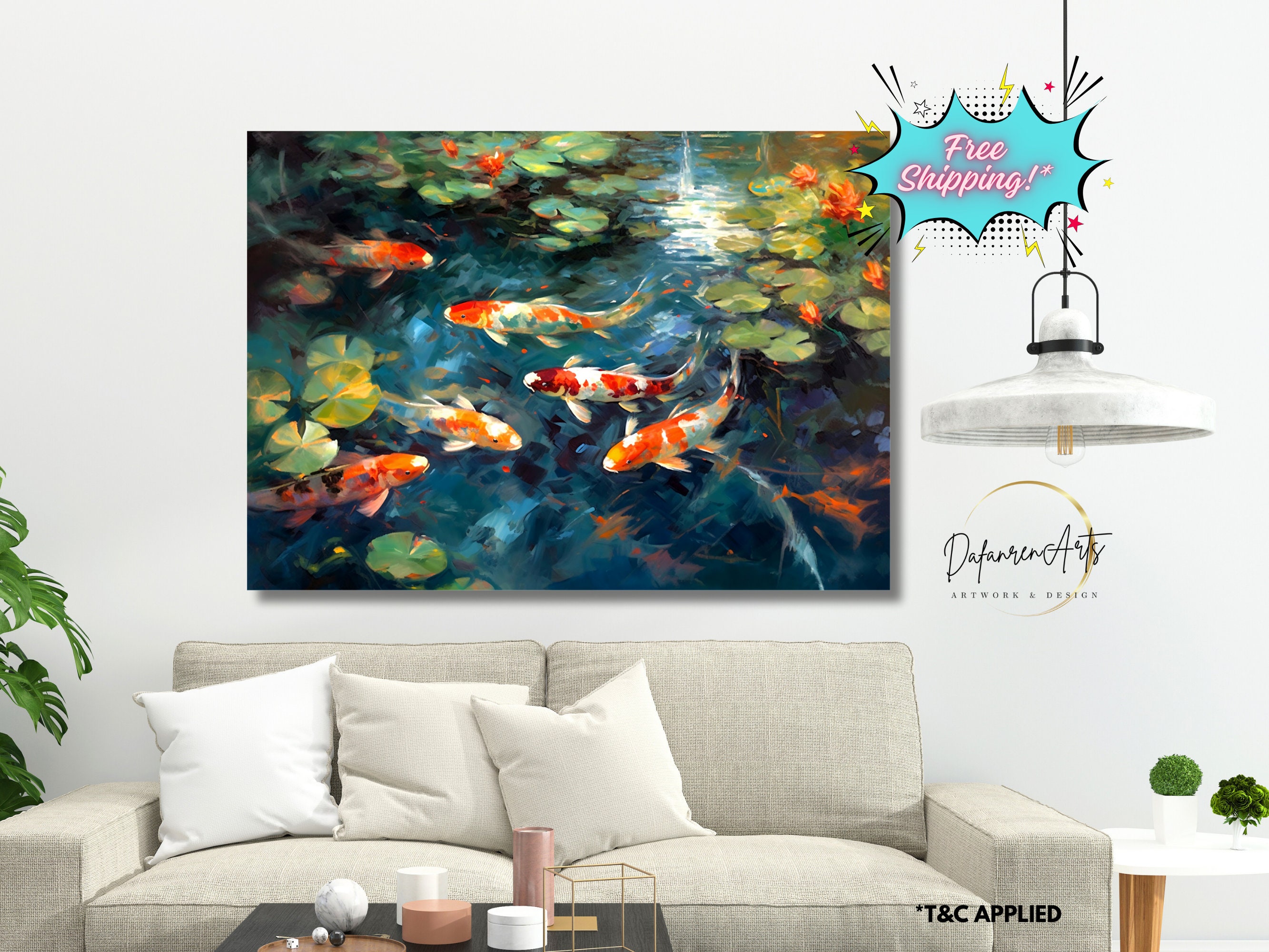Koi Fish PAINT by NUMBER Kit Adults , White Lotus Plant in Lake