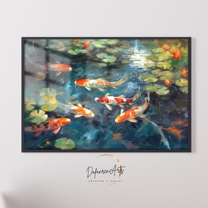 Koi Fish Pond Printable Wall Art - Impressionist Style Art Simple Wall Decor Digital Download