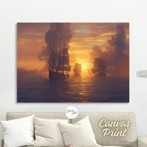 Sailing Through The Sunset Ship Slim Canvas Print Wall Art - Landscape Ocean Sunrise Scenery Boat Painting Prints Modern Art Wall Decor