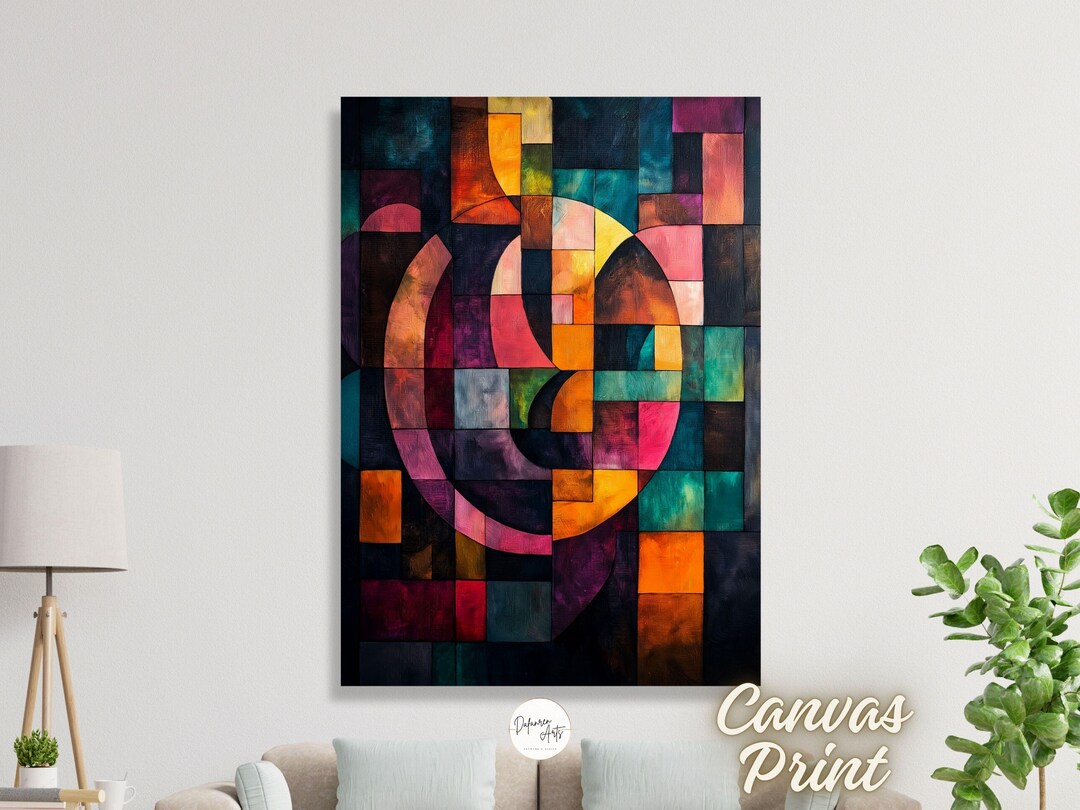 Abstract Cubism Geometric Shapes Slim Canvas Print Wall Art - Colorful ...