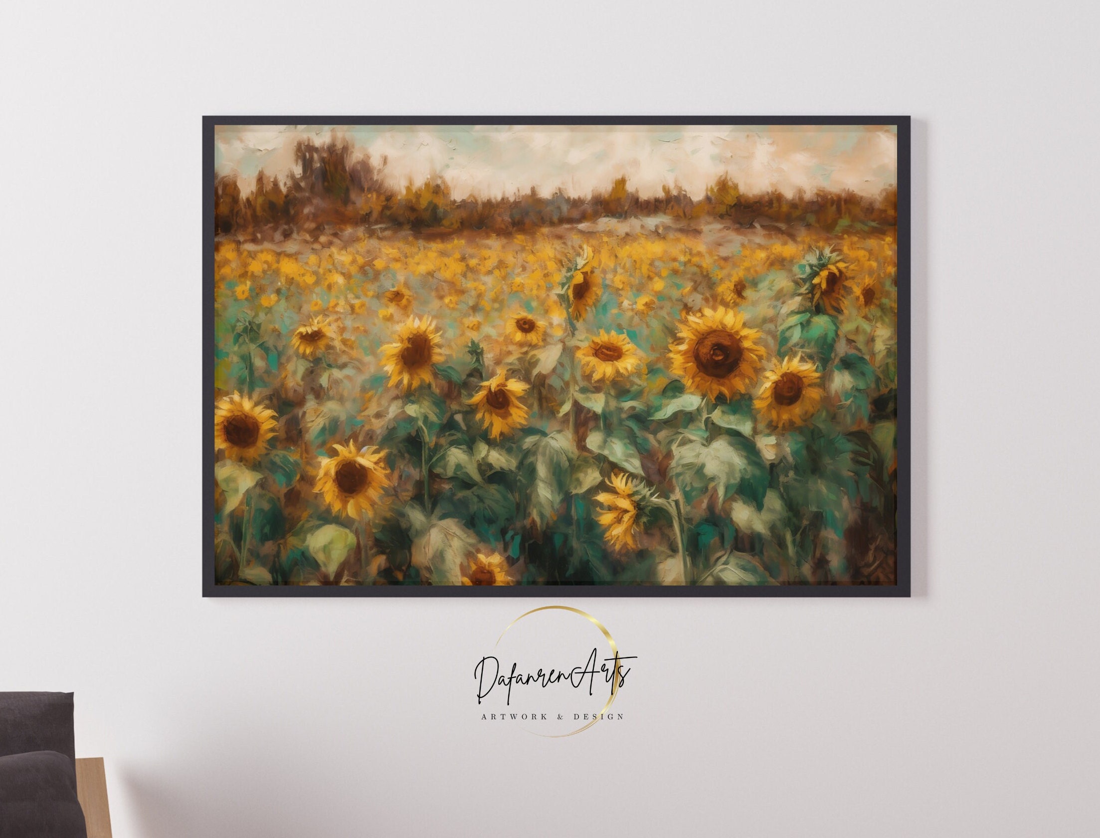 Sunflower Field Printable Wall Art For - Impressionism Style Art Simple Wall Decor Digital Download