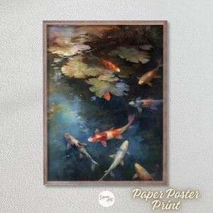 Póster de papel mate premium de estanque de peces koi, Impresión artística de imagen de lago koi