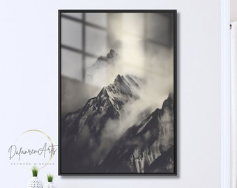 Monochrome Misty Mountains Premium Matte Paper Wooden Framed Poster Wall Art - Monochromatic Minimalist Art Design Wall Decor