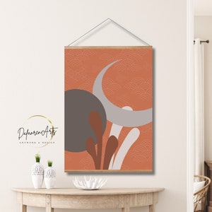 Póster de papel premium de sol y luna con percha, decoración de pared estilo arte tradicional oriental boho
