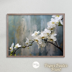 Póster de papel mate de primera calidad con flores de orquídeas blancas, decoración de pared con estampado de imagen floral