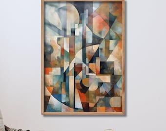 Abstract Muted Color Cubism Printable Wall Art - Cubism Style Art Soft Muted Color Minimalist Wall Decor Digital Download