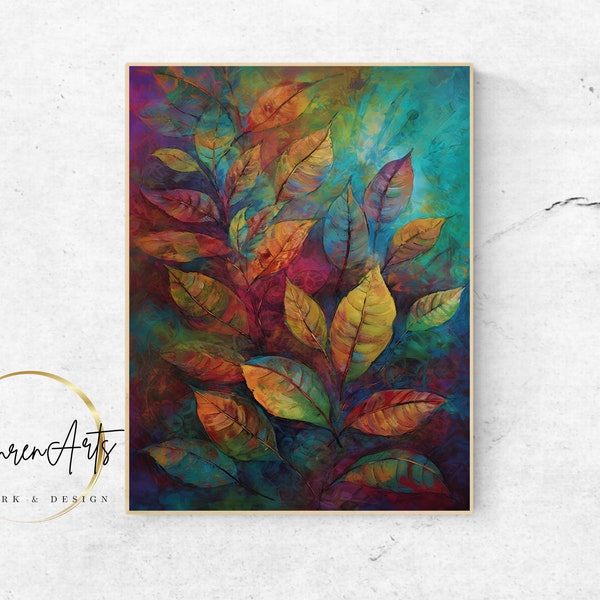 Colorful Abstract Leaves Printable Wall Art For Living Room Abstract Style Minimalist Art Simple Wall Decor Digital Download