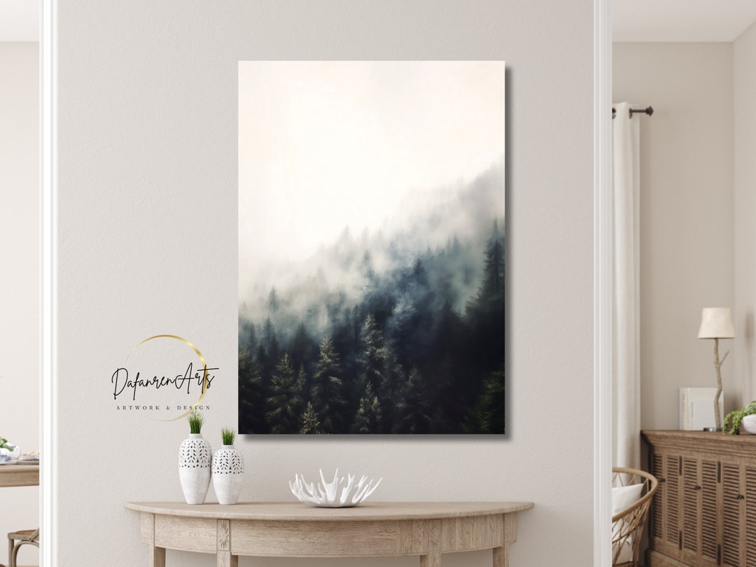 Mist Forest Canvas Print Wall Art for Living Room Fog Forest Painting ...