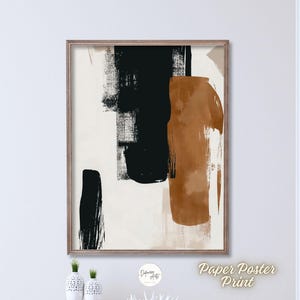 Abstract Beige Black Brown Japandi Premium Matte Paper Poster Prints Wall Art - Simple Boho Art Minimalist Painting Print Wall Decor