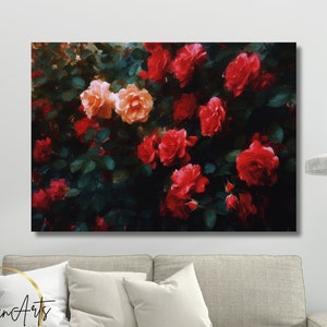 Garden of Red Roses Canvas Print Wall Art For Living Room Impressionism Style Art Rose Flower Floral Wall Decor