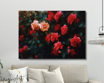 Garden of Red Roses Canvas Print Wall Art For Living Room Impressionism Style Art Rose Flower Floral Wall Decor