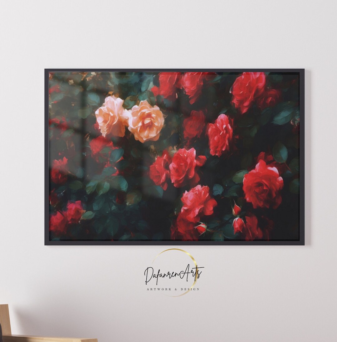 Red Roses Printable Wall Art for Living Room Floral Botanical Art ...
