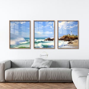 White Sand Beach Printable Wall Art For Living Room Set of 3 Impressionism Landscape Beachscape Art Wall Decor Digital Download