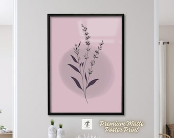 Purple Lavender Sprig Matte Paper Poster Print - Bohemian Minimalist Botanical Flower Painting Wall Art