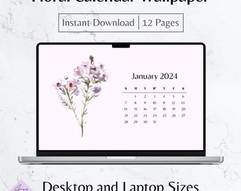 Floral 2024 Calendar Wallpaper, Calendar, Floral Wallpaper, Laptop Wallpaper, 2024 Calendar, iMac, Mac, PC, Windows, Flowers