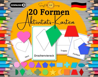 Geometrische Formen lernen Flashcards, Lernkarten digitaler download pdf, deutsche Karteikarten Anfänger Schule Vorschule Kindergarten Kita