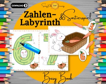 Zahlen lernen Labyrinth, Übungsblätter Zahlen digitaler download, Schwungübungen Kita, Arbeitsblätter Zahlen Schule Vorschule Kindergarten