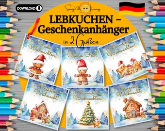 Geschenksanhänger Weihnachten, Lebkuchen Weihnachtsanhänger, süße Geschenkanhänger für Kinder, Anhänger für Weihnachtsgeschenk DIY Kind pdf