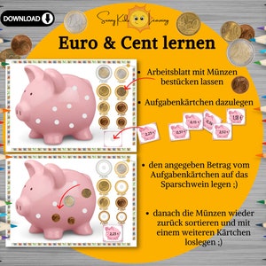 Geld zählen lernen, Spielgeld digital, Euro Lernspiel deutsch, Montessori Frühförderung Kinder Vorschule Kindergarten, Euro Busy book sparen zdjęcie 5