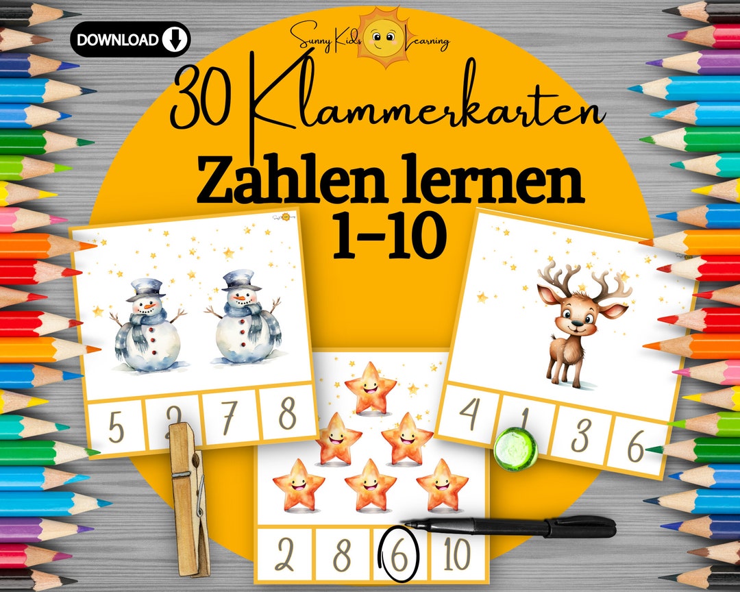 Zahlen lernen 1 bis 10, Übungsblätter Zahlen digitaler download