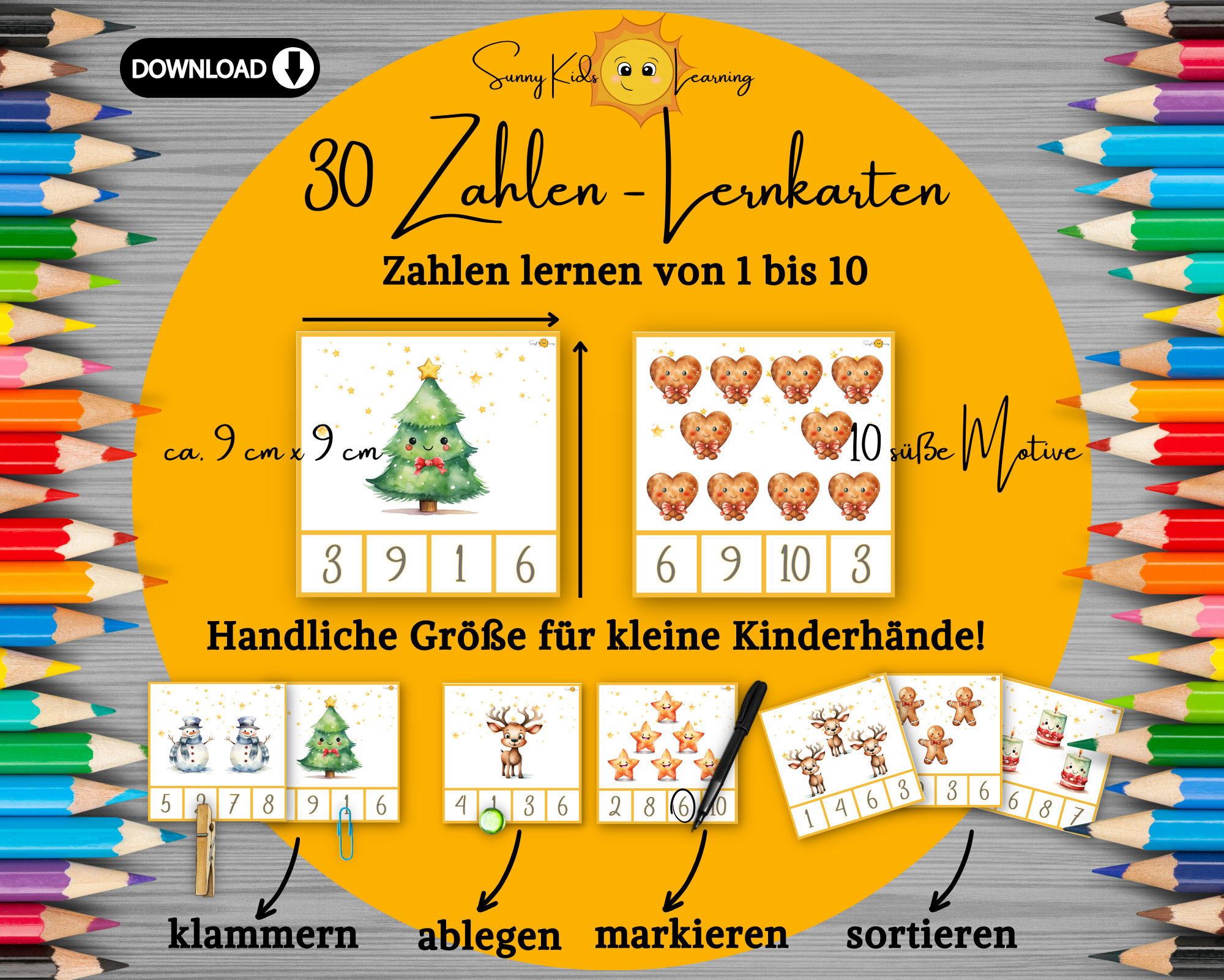  Zahlen Lernen 1 Bis 10, Übungsblätter Zahlen Digitaler Download Illustration 