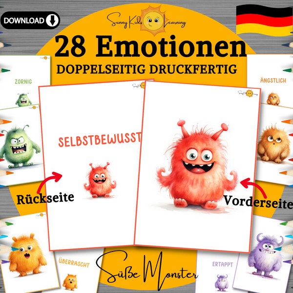 Gefühlskarten Kinder, Emotionen deutsch, Emotionskarten Kind druckbar, Gefühle erklären, Montessori Lernkarten, Vorschule digitaler Download