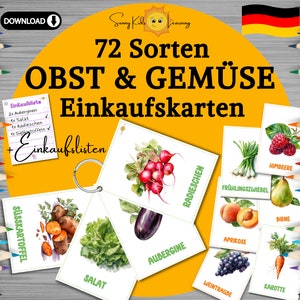 Einkaufskarten Obst & Gemüse, Flashcards Einkaufen lernen Kinder, Montessori Lernkarten deutsch, digitaler download, Karteikarten Vorschule